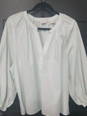 Levi's Light Mint Striped Peasant Blouse Balloom Sleves Plus Size XXL